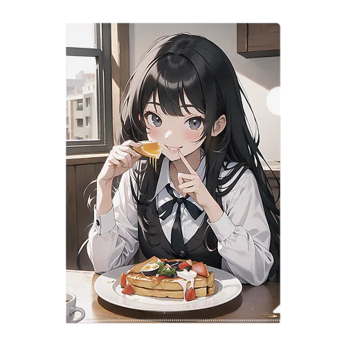 朝食中の女子高生2 Clear File Folder