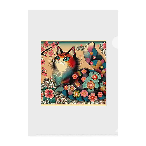 浮世絵風　カラフル猫「Ukiyo-e-style Colorful Cat」「浮世绘风格的多彩猫」 クリアファイル