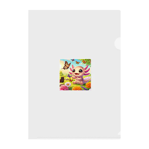 蝶々と一緒に遊んでいるかわいいウーパールーパー Clear File Folder