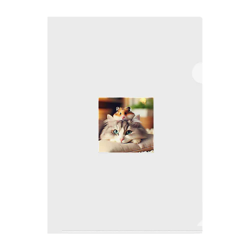 猫とハムスター仲良し Clear File Folder