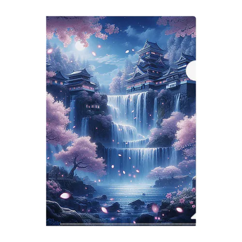 広大な滝 夜桜 Clear File Folder