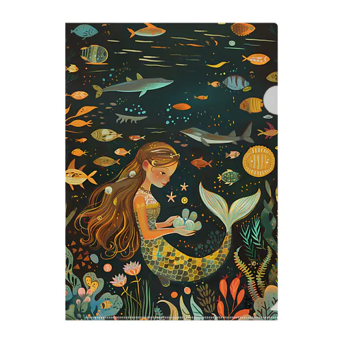 宝石を眺める人魚のクリアファイル Clear file of mermaid looking at jewels. Clear File Folder