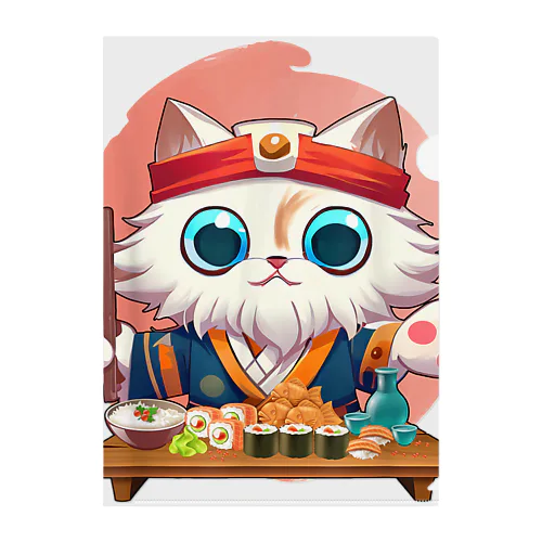 猫 寿司 食べる 可愛い 動物 ペット 日本 食べ物 猫 シェフ Clear File Folder