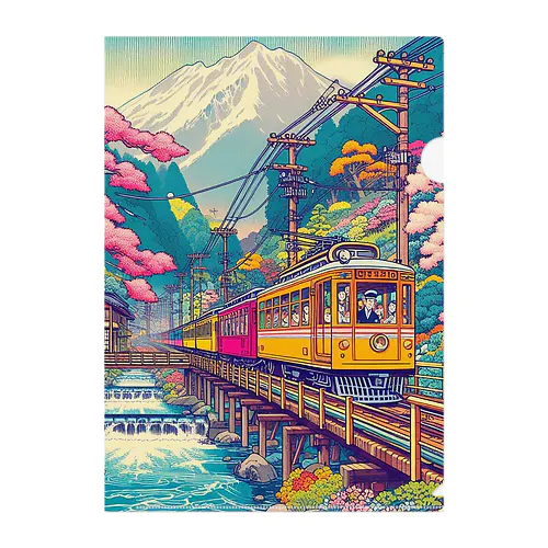 日本の風景:花の季節を楽しめる観光列車、Japanese scenery: Sightseeing train where you can enjoy the flower season Clear File Folder