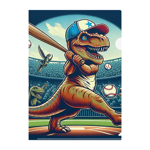 野球をする恐竜 クリアファイル