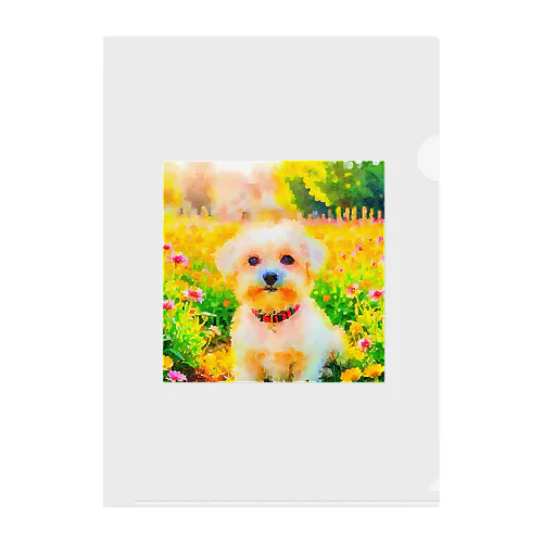 水彩画の犬 花畑のマルチーズのイラスト Clear File Folder