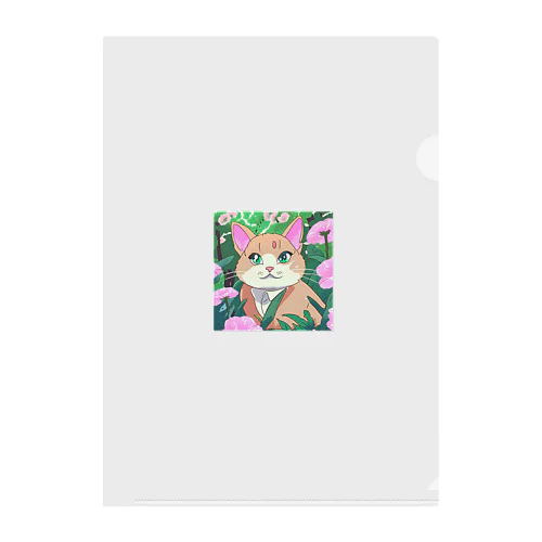 アニメ調・花畑の猫 Clear File Folder