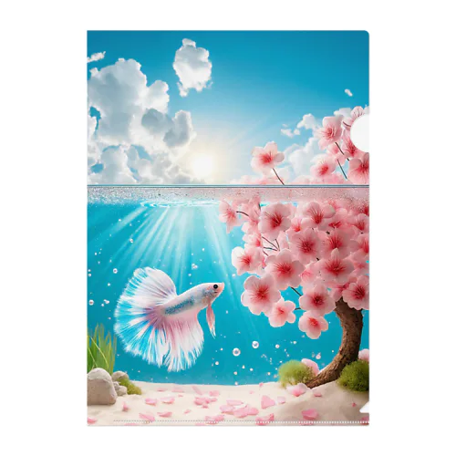 桜の木とピンクハーフムーンベタ Clear File Folder