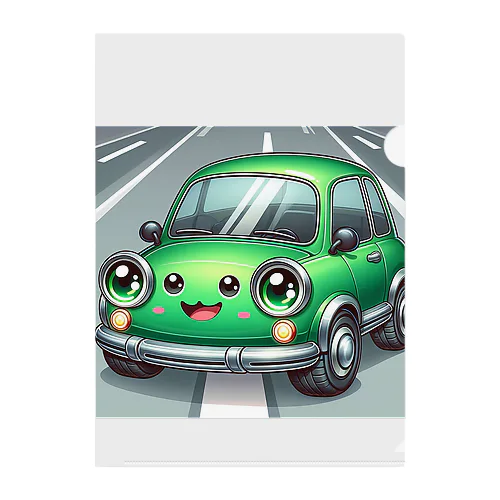 かわいい緑の車 クリアファイル