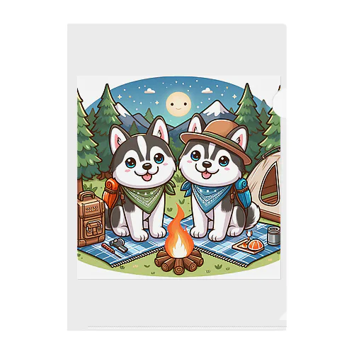 ハスキー犬夫婦ののんびりキャンプ Clear File Folder