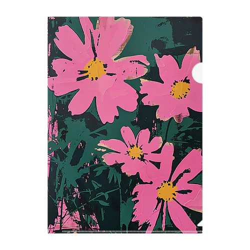 PINK FLOWERS with Dark Background クリアファイル