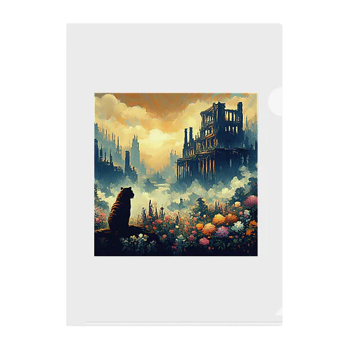 古代遺跡と花畑の中の虎 Clear File Folder