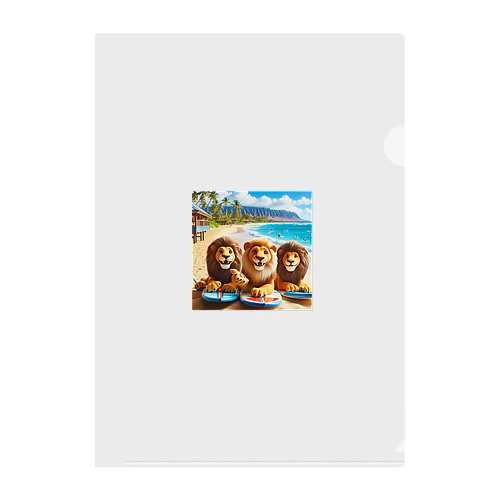 ハワイのリゾートビーチでサーフィンを楽しむ陽気なライオン達④ Clear File Folder