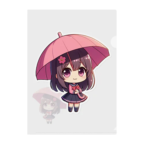 ピンクの傘と可愛い少女💞 クリアファイル