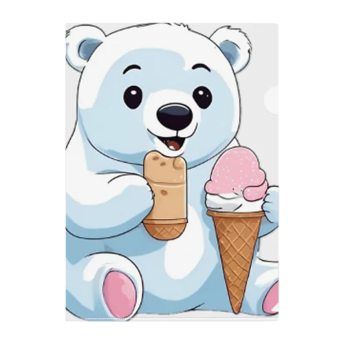 アイスを食べる可愛い白子熊 クリアファイル