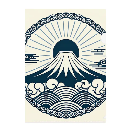 Minimalist Traditional Japanese Motif Featuring Mount Fuji and Seigaiha Patterns Clear File Folder