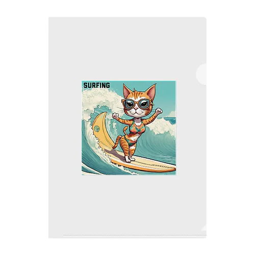 SURFING猫（女の子バージョン） Clear File Folder