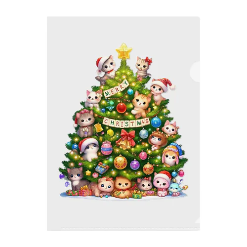 クリスマスツリーとキュートな子猫たち Clear File Folder