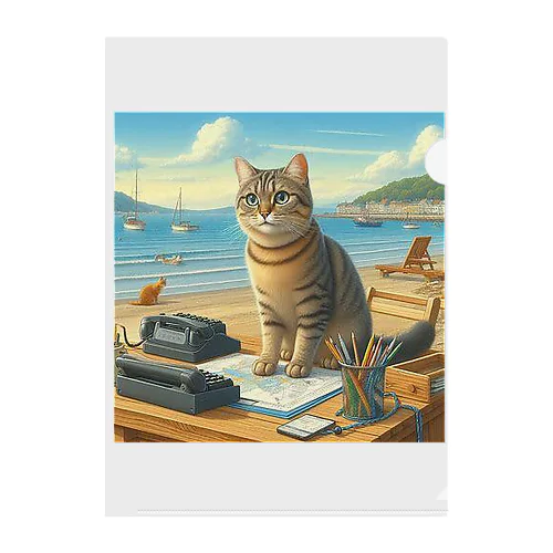 海辺の仕事猫 Clear File Folder