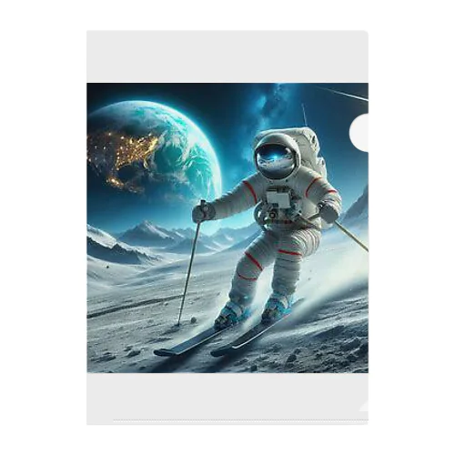 月面をスキーする宇宙飛行士 Clear File Folder