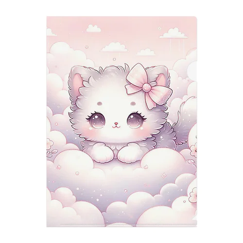 「雲の中のふわふわ子猫」 Clear File Folder