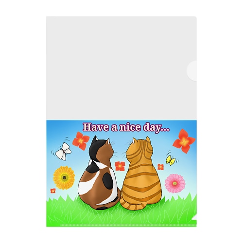 仲良し猫さん 英語ロゴ付き Clear File Folder