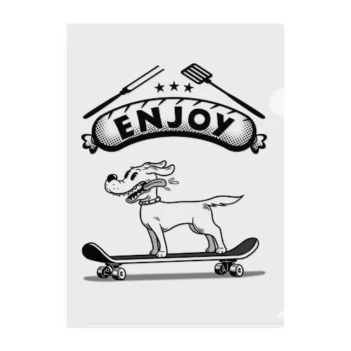 happy dog -ENJOY- (black ink) Clear File Folder