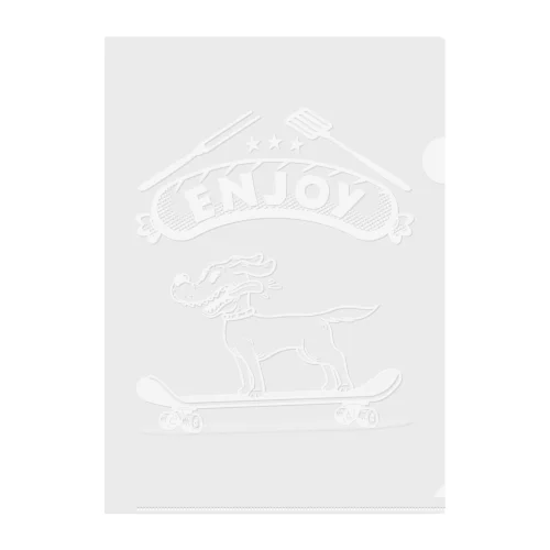 happy dog -ENJOY- (wite ink) Clear File Folder