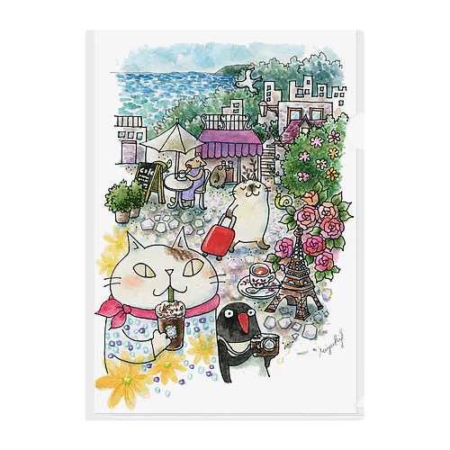 猫とペンギンと旅気分 Clear File Folder