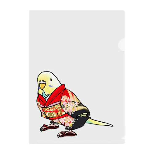 ごきげん着物セキセイインコ【まめるりはことり】 Clear File Folder