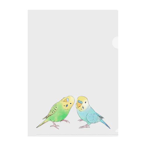 セキセイインコ　ちょこんとせきせいんこーず【まめるりはことり】 Clear File Folder