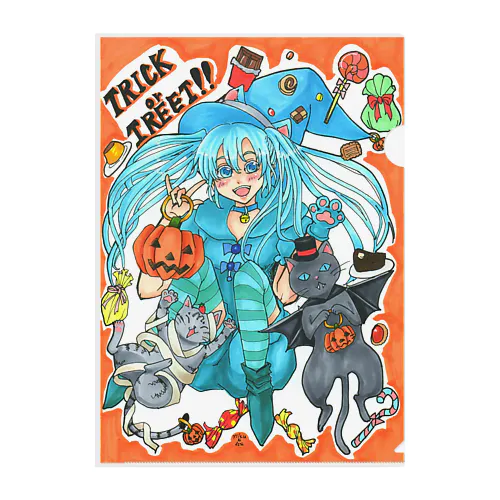 ⋆⸜🍭trick or treat🍬⸝⋆魔法少女miku with 使い魔にゃんズ クリアファイル