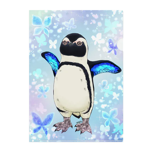 ケープペンギン「ちょうちょ追っかけてたの」(Blue) Clear File Folder