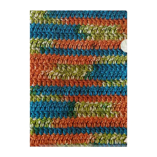 ウール毛糸手編み柄カラフル オレンジ系 クリアファイル