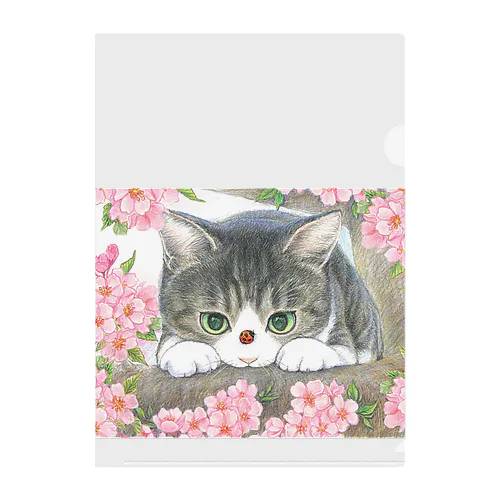 花見猫♪キジシロ猫とてんとう虫 Clear File Folder