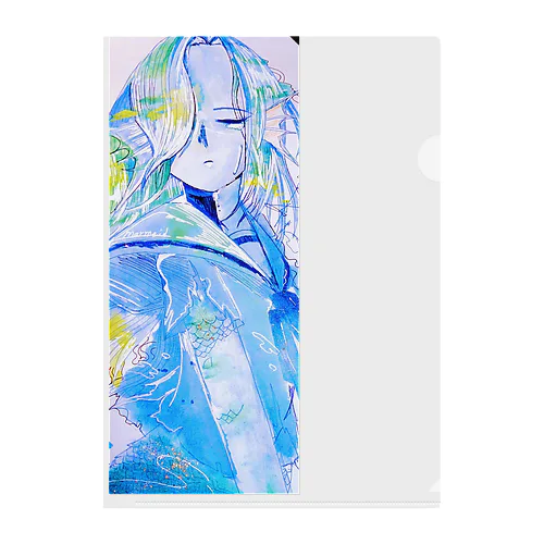 蒼色の人魚(水彩画) Clear File Folder