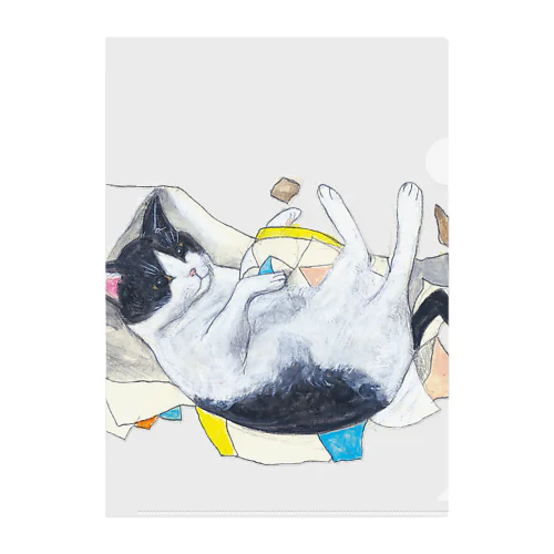 寝そべる白黒猫くんくん Clear File Folder