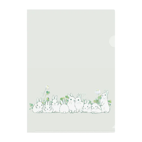 白いうさぎさんたち(緑) Clear File Folder