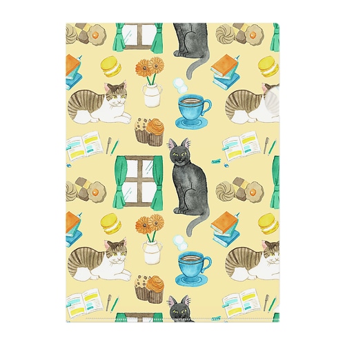 猫と休息柄 Clear File Folder
