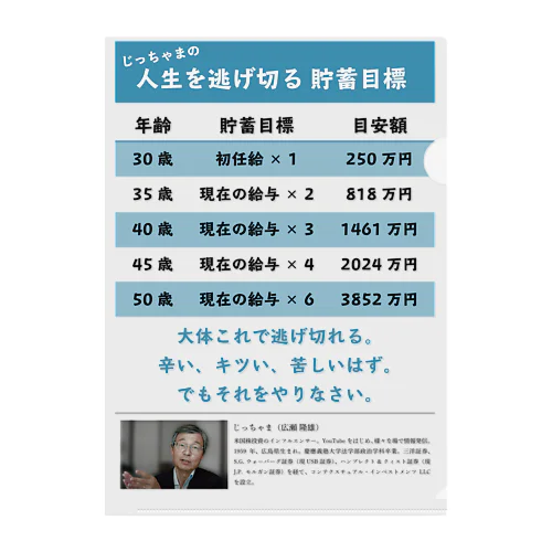 人生を逃げ切る貯蓄目標1（青） クリアファイル