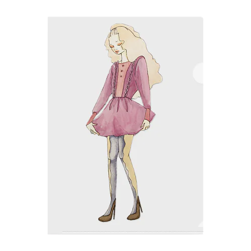 ファッションデザイン画イラスト「パープルの女の子」 クリアファイル