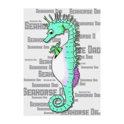 Seahorse Dad グリーン Clear File Folder