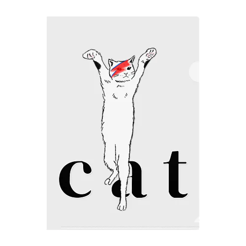 デヴィッドボウイのメイクを施したカッコいい白猫 Clear File Folder