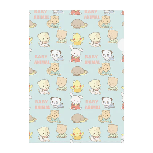 あにまる赤ちゃんプリント(水色） Clear File Folder