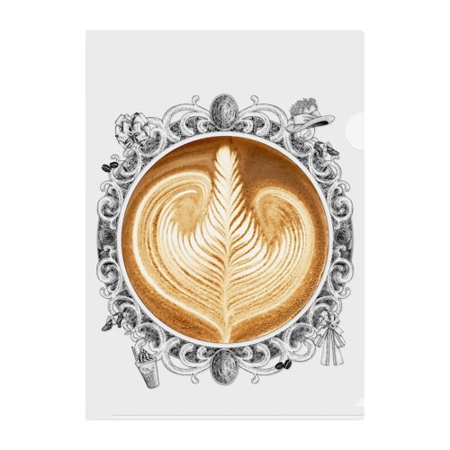 【Lady's sweet coffee】ラテアート エレガンスリーフ / With accessories Clear File Folder