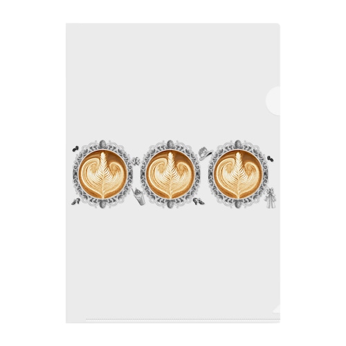 【Lady's sweet coffee】ラテアート エレガンスリーフ  / With accessories ～2杯目～ Clear File Folder