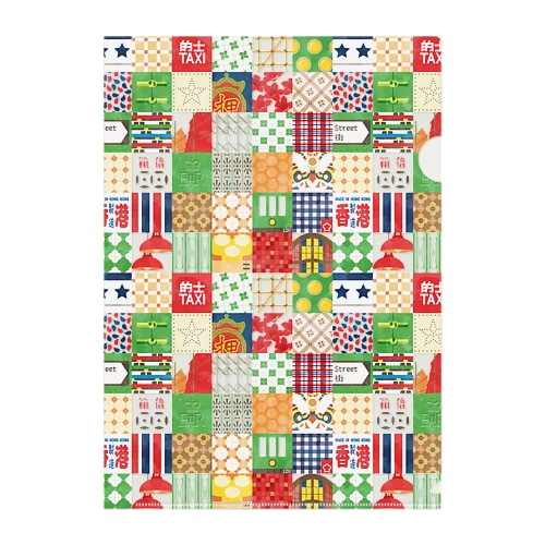香港詰め総柄クリアファイル Clear File Folder