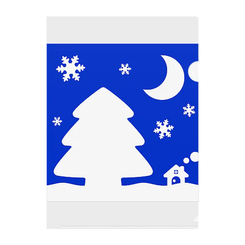 大きな木と月が浮かぶかわいい雪景色 Clear File Folder