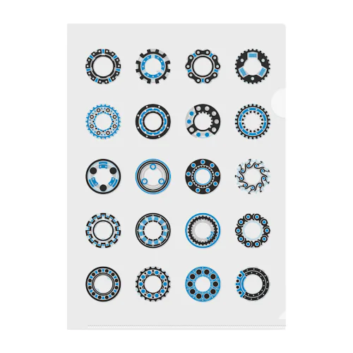 青色機械要素柄 クリアファイル（ホワイト） クリアファイル