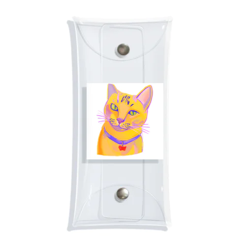 鮮やかな凛々しい猫さんのイラストグッズ クリアマルチケース